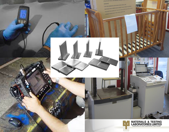 An collage image showing various testing techniques offered by Materials & Testing Laboratories Ltd.